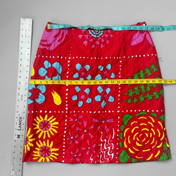 VTG MARIMEKKO Quilted Skirt Cotton XL Alicia Rosauer Y2K Early 00s Floral Grid - Picture 9 of 10